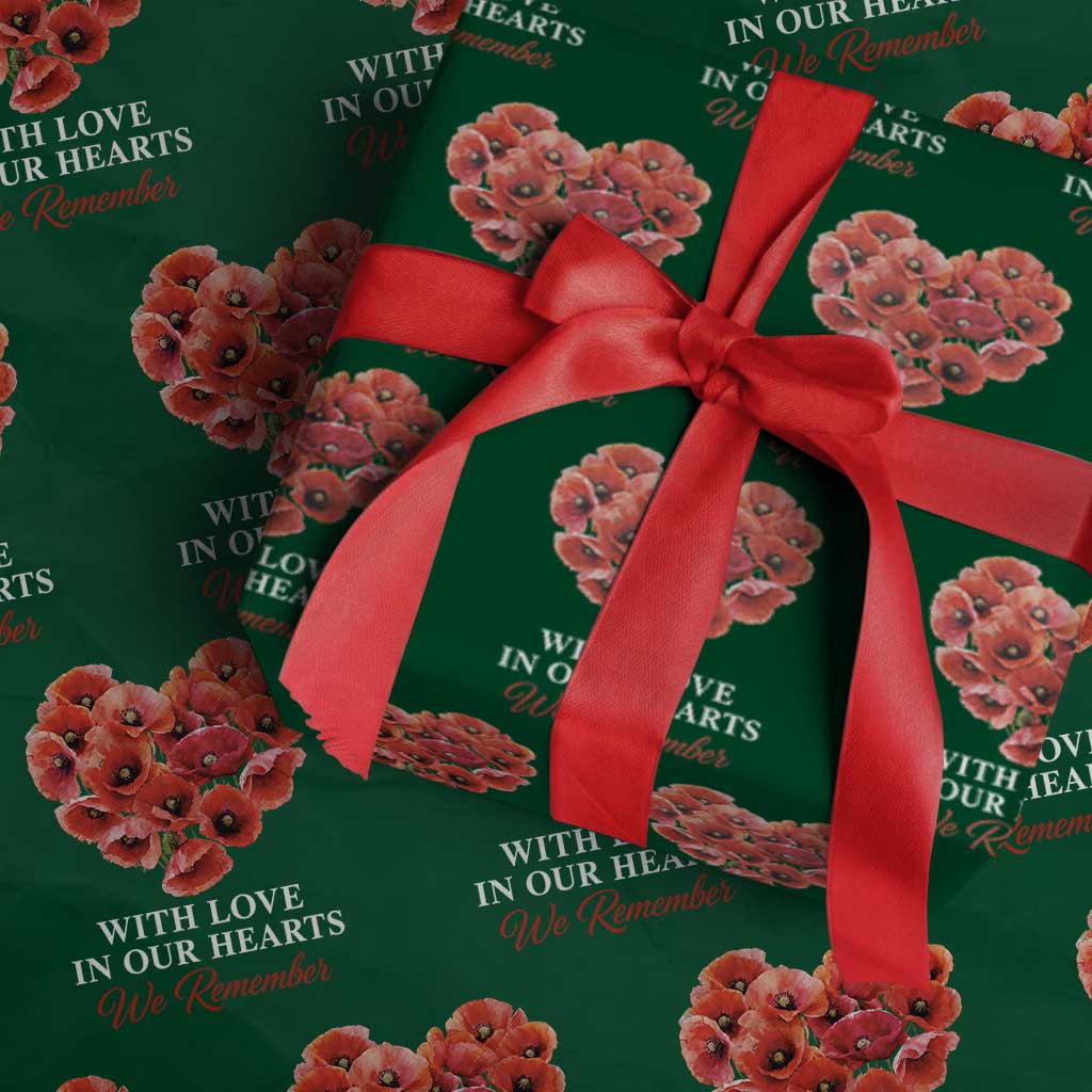 Memorial Day Wrapping Paper Roll With Love In Our Hearts We Remember Red Poppy Flower TS11 Green Print Your Wear