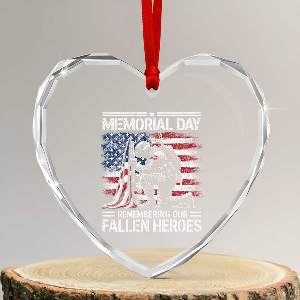 Memorial Day Heart Crystal Glass Ornament Remembering Our Fallen Heroes Veteran Day American Flag TS11 Transparent Glass 3'' Heart Print Your Wear