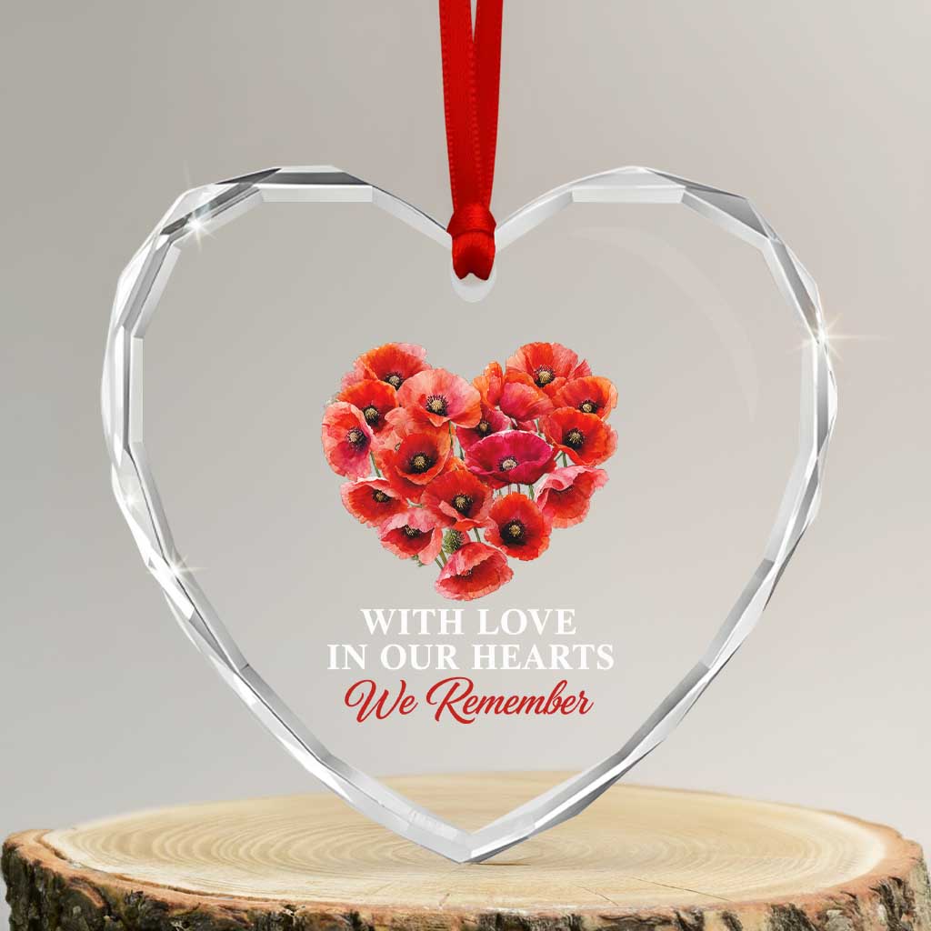 Memorial Day Heart Crystal Glass Ornament With Love In Our Hearts We Remember Red Poppy Flower TS11 Transparent Glass 3'' Heart Print Your Wear