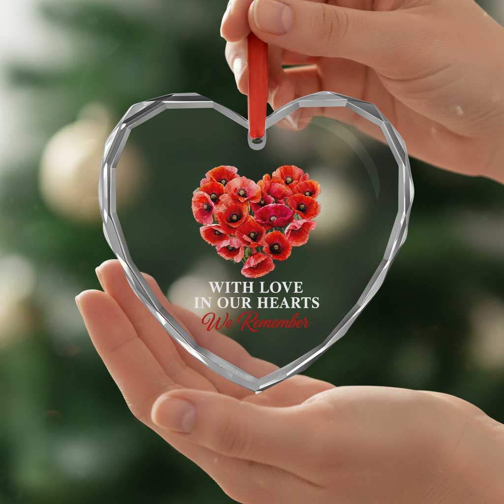 Memorial Day Heart Crystal Glass Ornament With Love In Our Hearts We Remember Red Poppy Flower TS11 Print Your Wear