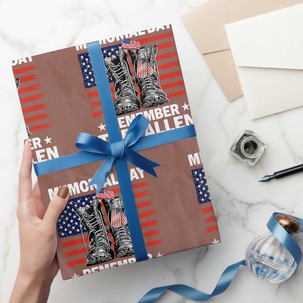 Memorial Day Remember The Fallen Wrapping Paper Roll Veteran Military Vintage USA Flag TS10 Mocha Print Your Wear