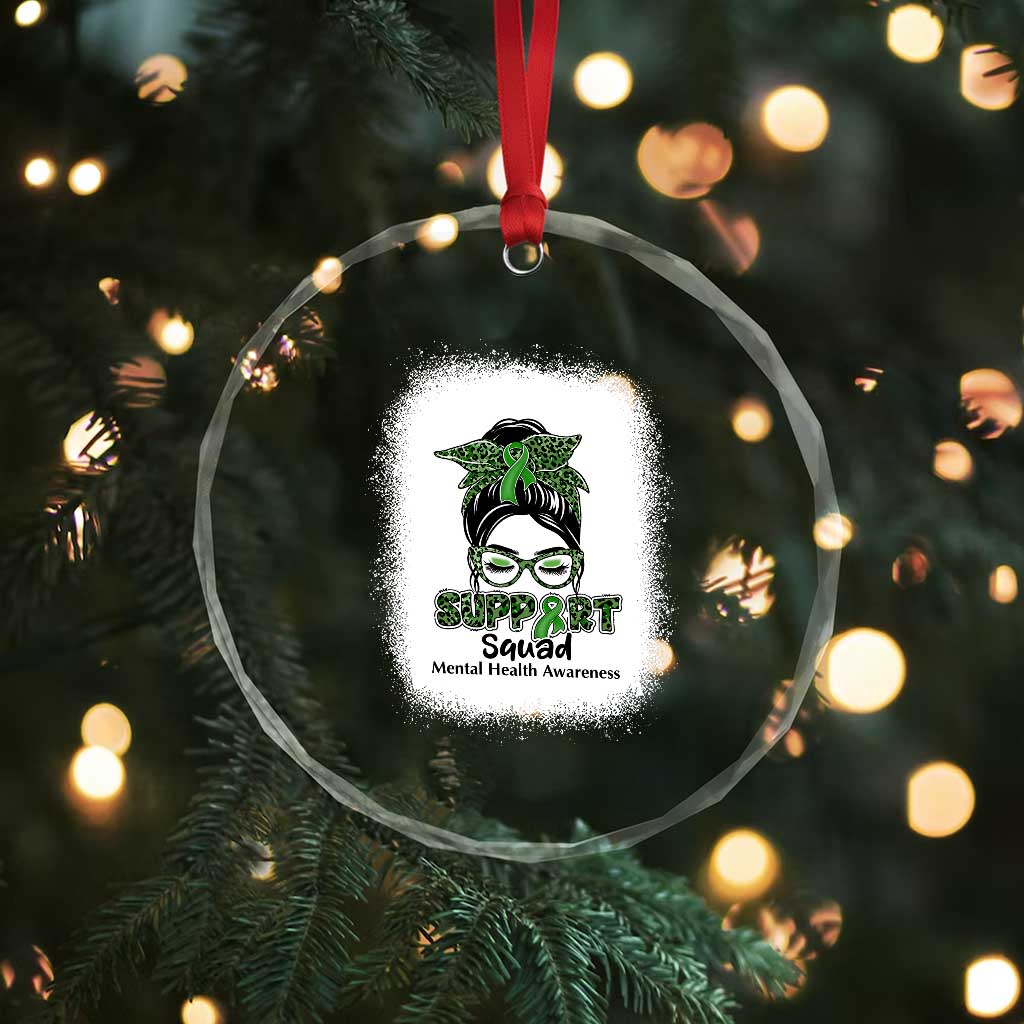 Mental Health Awarenes Crystal Glass Ornament Messy Bun Green Ribbon Support TS14 Print Your Wear