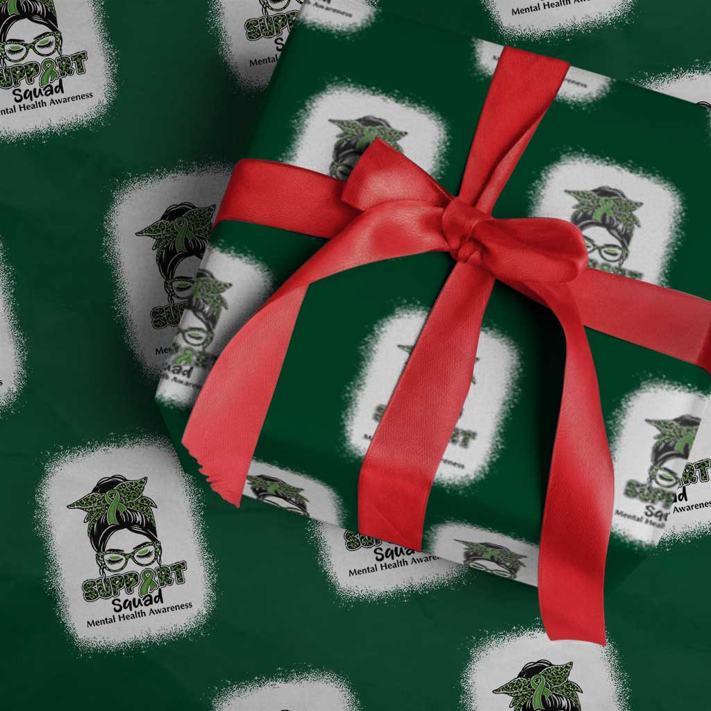 Mental Health Awarenes Wrapping Paper Roll Messy Bun Green Ribbon Support TS14 Green Print Your Wear