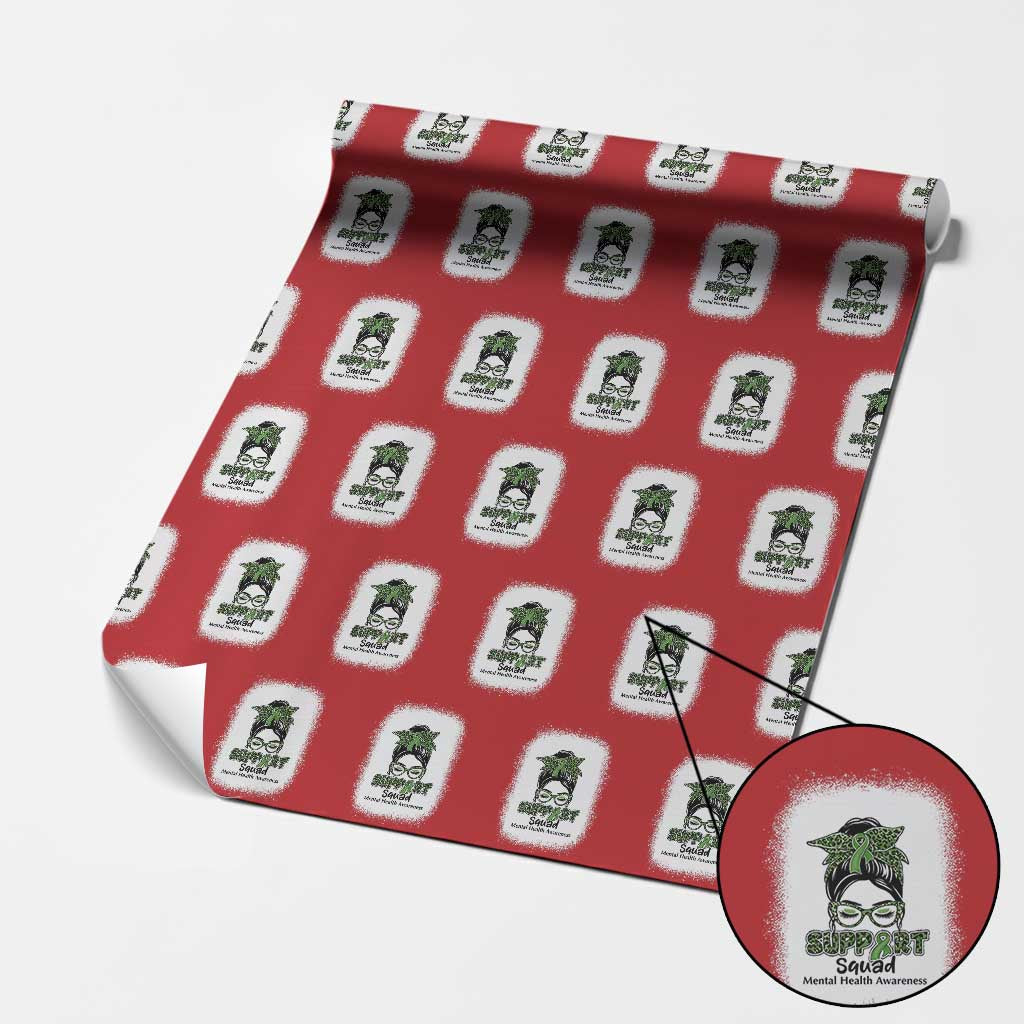 Mental Health Awarenes Wrapping Paper Roll Messy Bun Green Ribbon Support TS14 Red Print Your Wear