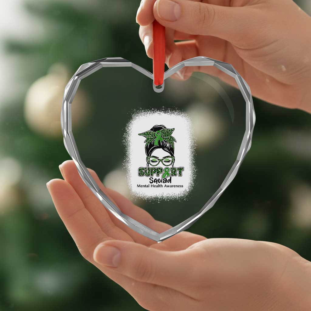 Mental Health Awarenes Heart Crystal Glass Ornament Messy Bun Green Ribbon Support TS14 Print Your Wear