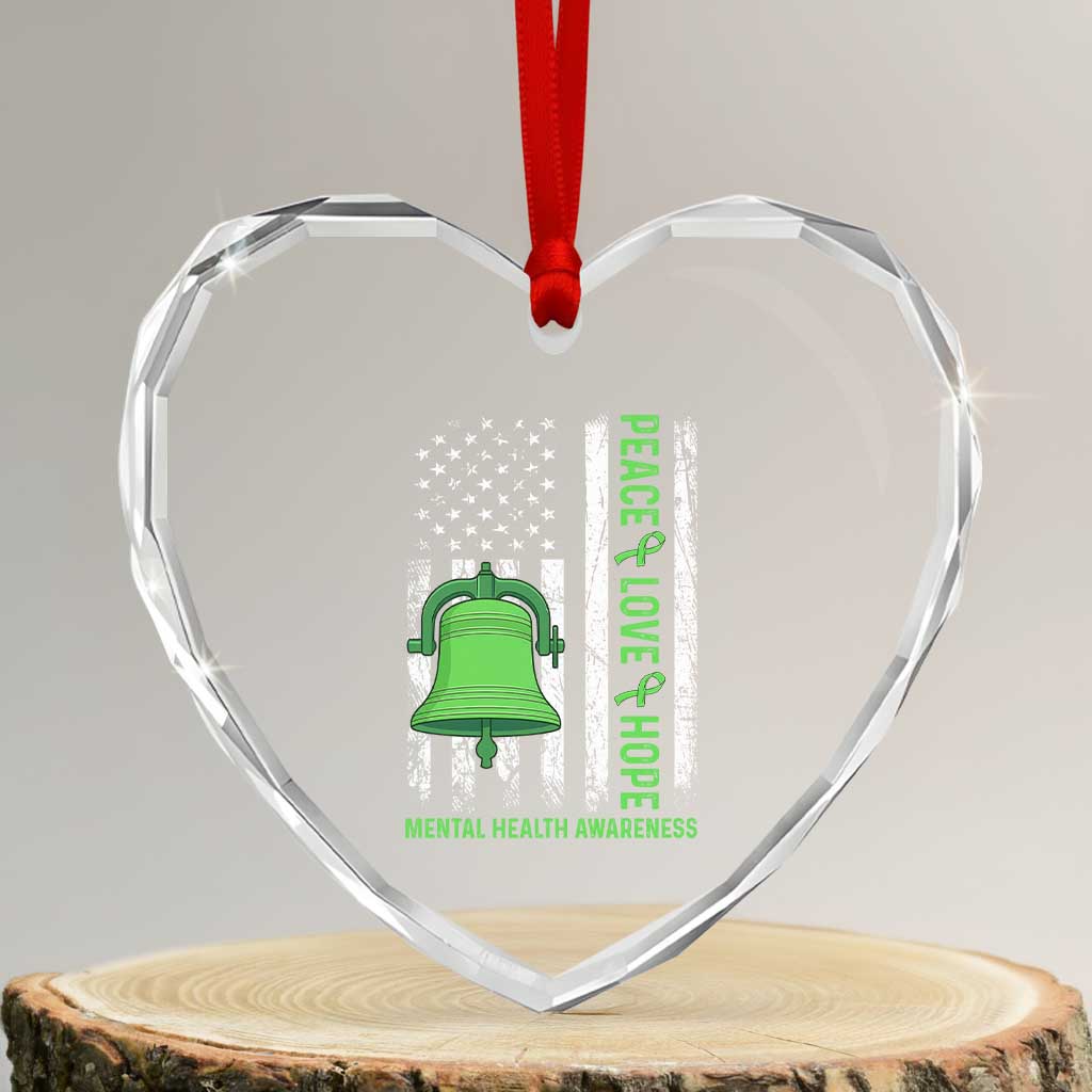 Mental Health Awarenes Heart Crystal Glass Ornament Peace Love Hope Green Ribbon TS14 Transparent Glass 3'' Heart Print Your Wear