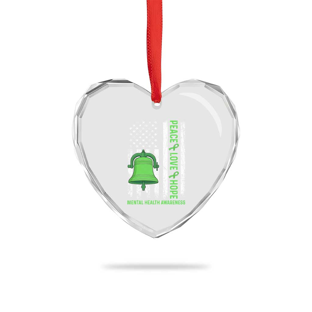 Mental Health Awarenes Heart Crystal Glass Ornament Peace Love Hope Green Ribbon TS14 Print Your Wear