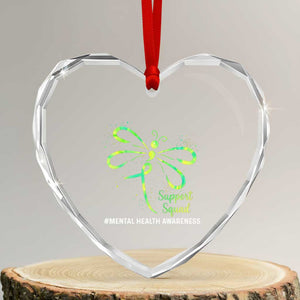 Mental Health Awarenes Heart Crystal Glass Ornament Support Squad Green Ribbon TS14 Transparent Glass 3'' Heart Print Your Wear
