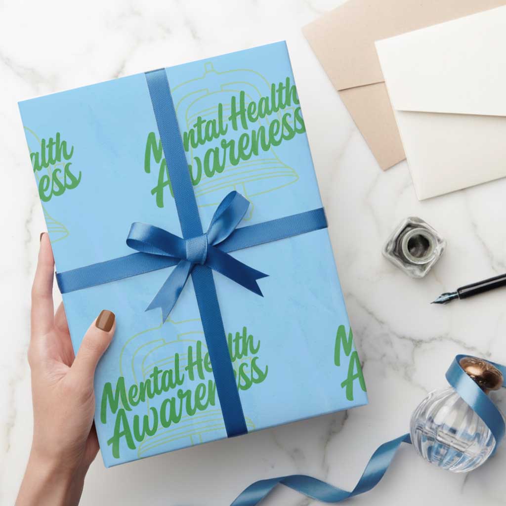Mental Health Matters Awareness Wrapping Paper Roll Support Squad Green Ribbon TS14 Light Blue Print Your Wear
