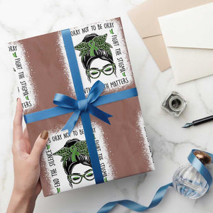 Mental Health Matters Wrapping Paper Roll Messy Bun Green Ribbon Support TS14 Mocha Print Your Wear