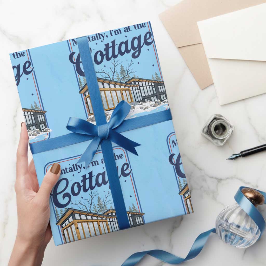 Mentally I'm at the Cottage Wrapping Paper Roll Funny Hockey Romance TS14 Light Blue Print Your Wear
