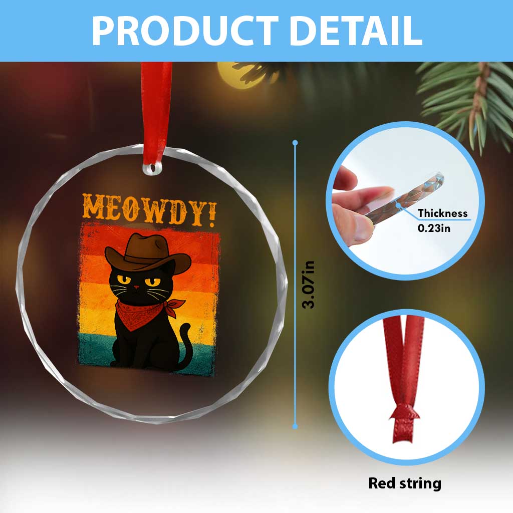 Meowdy Cowboy Cat Crystal Glass Ornament Cute Black Kitten Country Western TS14 Print Your Wear