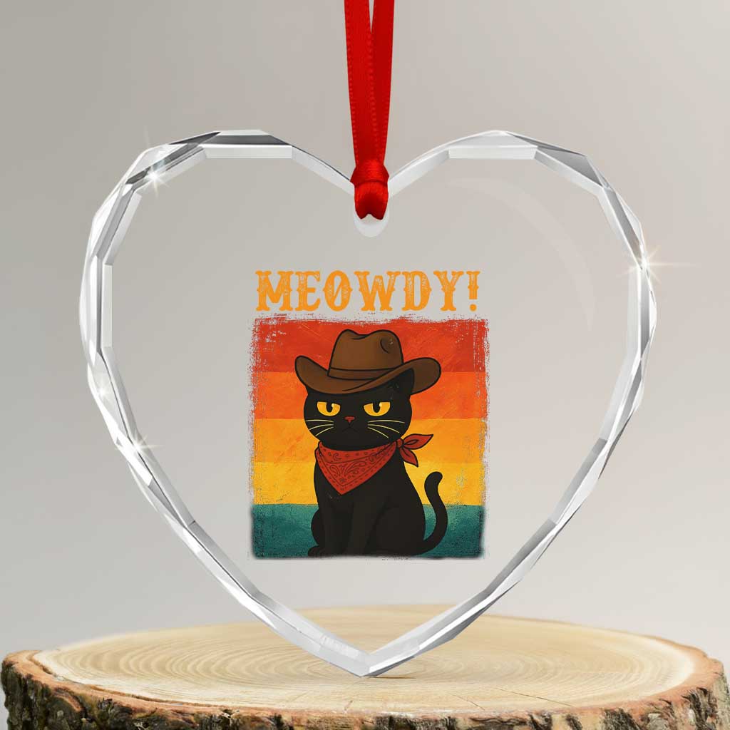 Meowdy Cowboy Cat Heart Crystal Glass Ornament Cute Black Kitten Country Western TS14 Transparent Glass 3'' Heart Print Your Wear