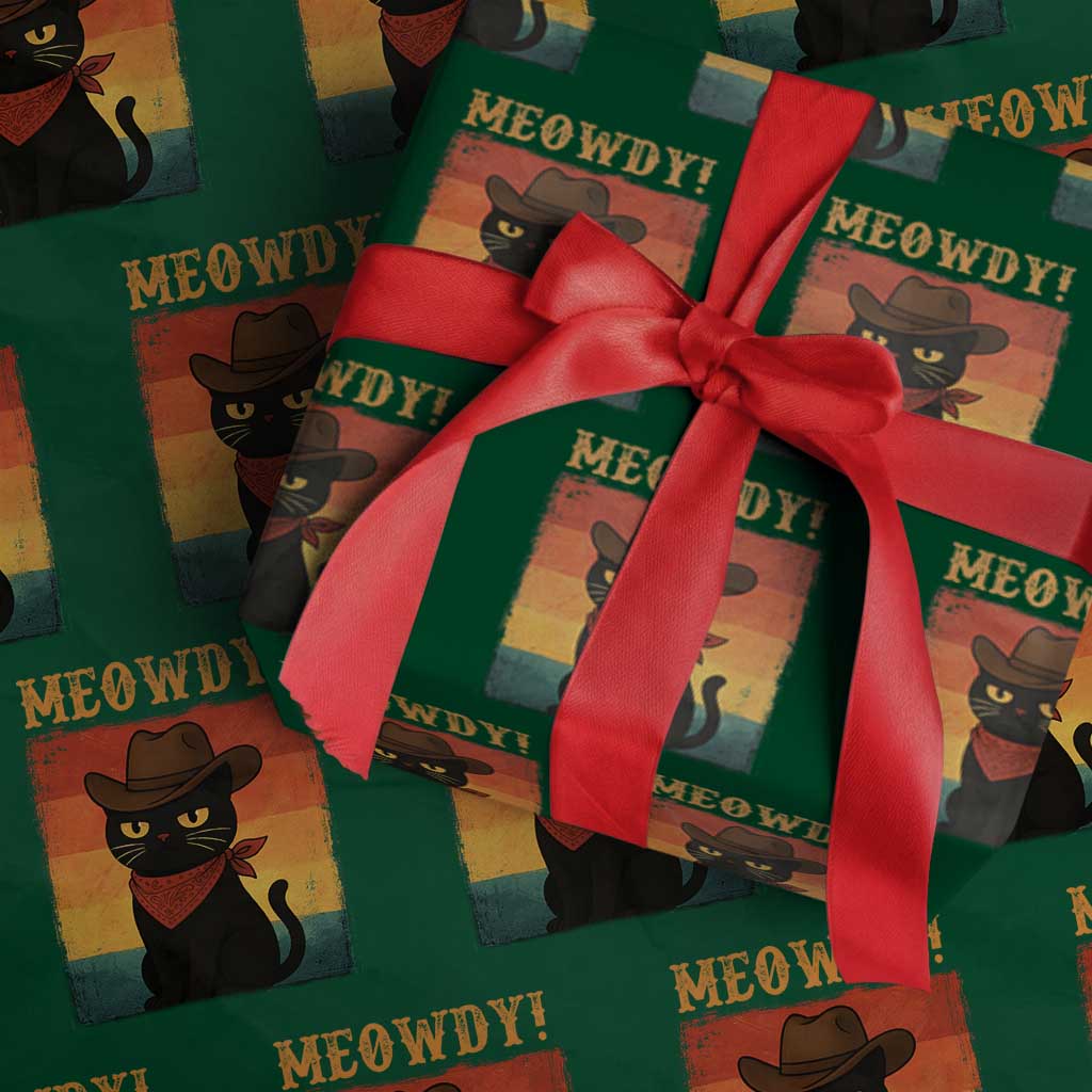 Meowdy Cowboy Cat Wrapping Paper Roll Cute Black Kitten Country Western TS14 Green Print Your Wear