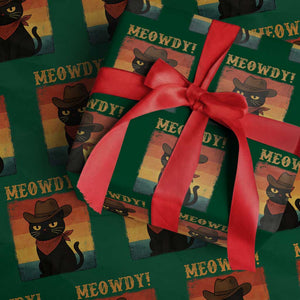 Meowdy Cowboy Cat Wrapping Paper Roll Cute Black Kitten Country Western TS14 Green Print Your Wear