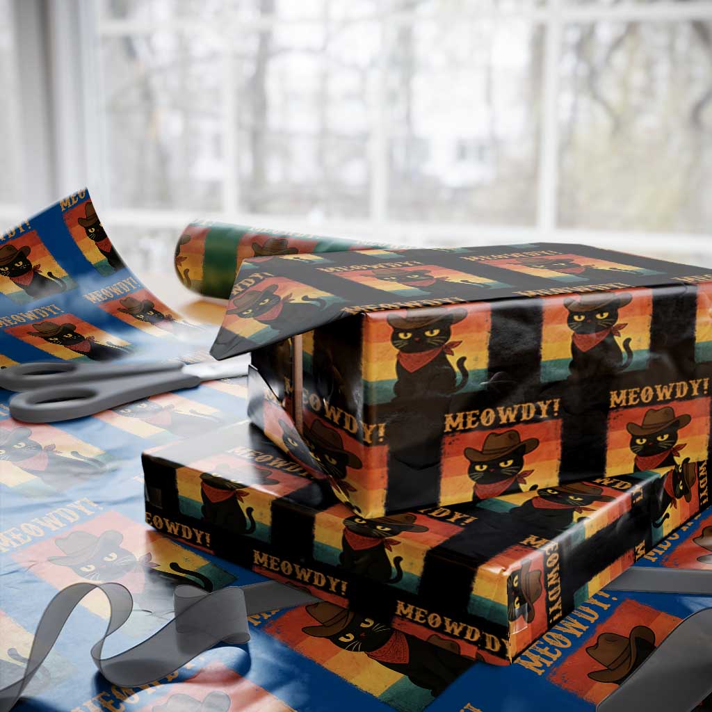 Meowdy Cowboy Cat Wrapping Paper Roll Cute Black Kitten Country Western TS14 Black Print Your Wear