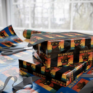Meowdy Cowboy Cat Wrapping Paper Roll Cute Black Kitten Country Western TS14 Black Print Your Wear