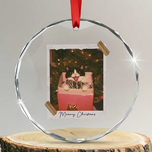 Meowy Christmas Crystal Glass Ornament Cute Cat Lovers Xmas Retro Vintage Photo TS10 Transparent Glass 3'' Circle Print Your Wear