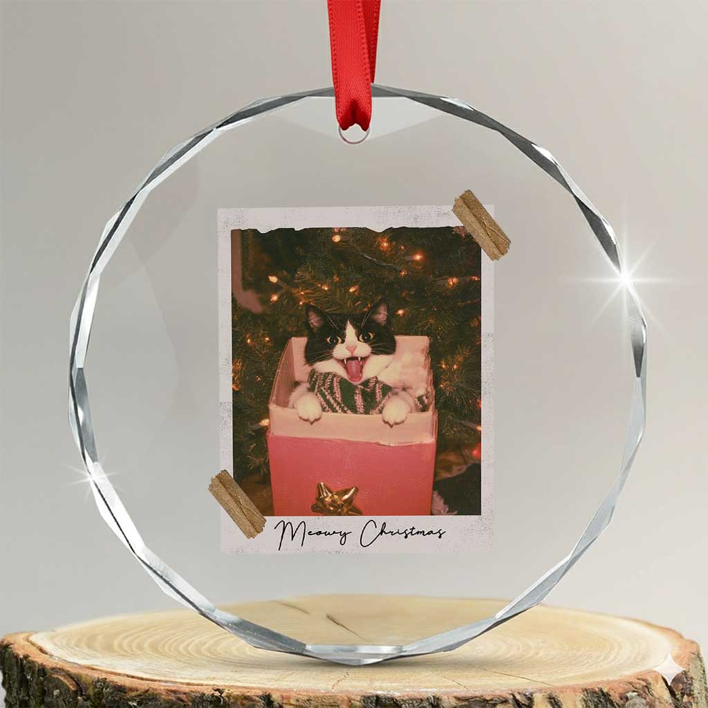 Meowy Christmas Crystal Glass Ornament Cute Cat Lovers Xmas Retro Vintage Photo TS10 Transparent Glass 3'' Circle Print Your Wear