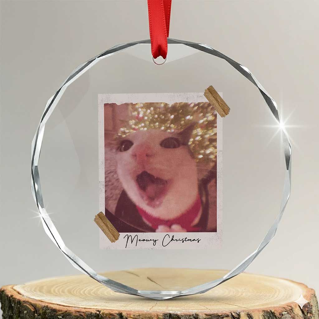 Meowy Christmas Crystal Glass Ornament Funny Cat Lovers Xmas Vintage Photo TS10 Transparent Glass 3'' Circle Print Your Wear