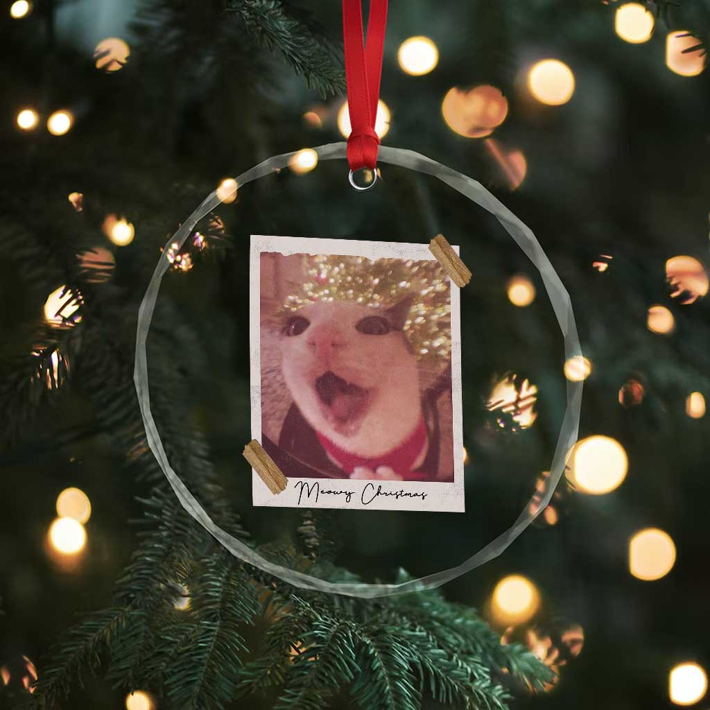 Meowy Christmas Crystal Glass Ornament Funny Cat Lovers Xmas Vintage Photo TS10 Print Your Wear