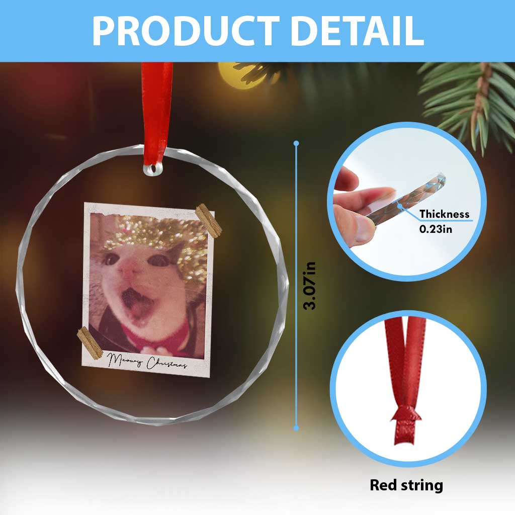 Meowy Christmas Crystal Glass Ornament Funny Cat Lovers Xmas Vintage Photo TS10 Print Your Wear