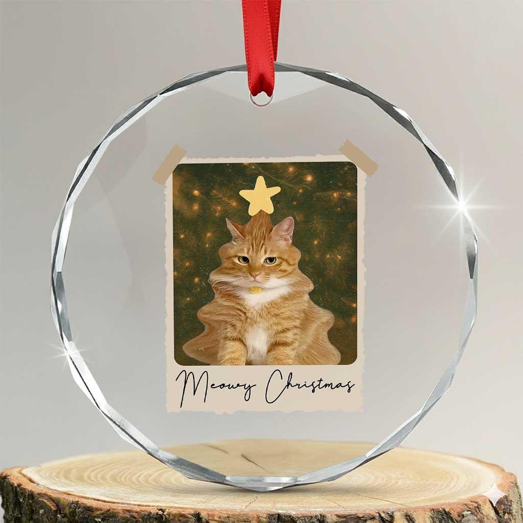 Meowy Christmas Crystal Glass Ornament Funny Cat Xmas Tree Retro Vintage Photo TS10 Transparent Glass 3'' Circle Print Your Wear