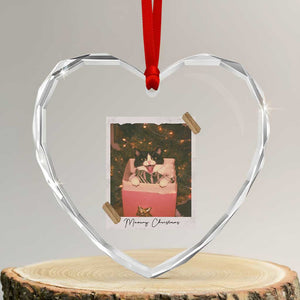 Meowy Christmas Heart Crystal Glass Ornament Cute Cat Lovers Xmas Retro Vintage Photo TS10 Transparent Glass 3'' Heart Print Your Wear