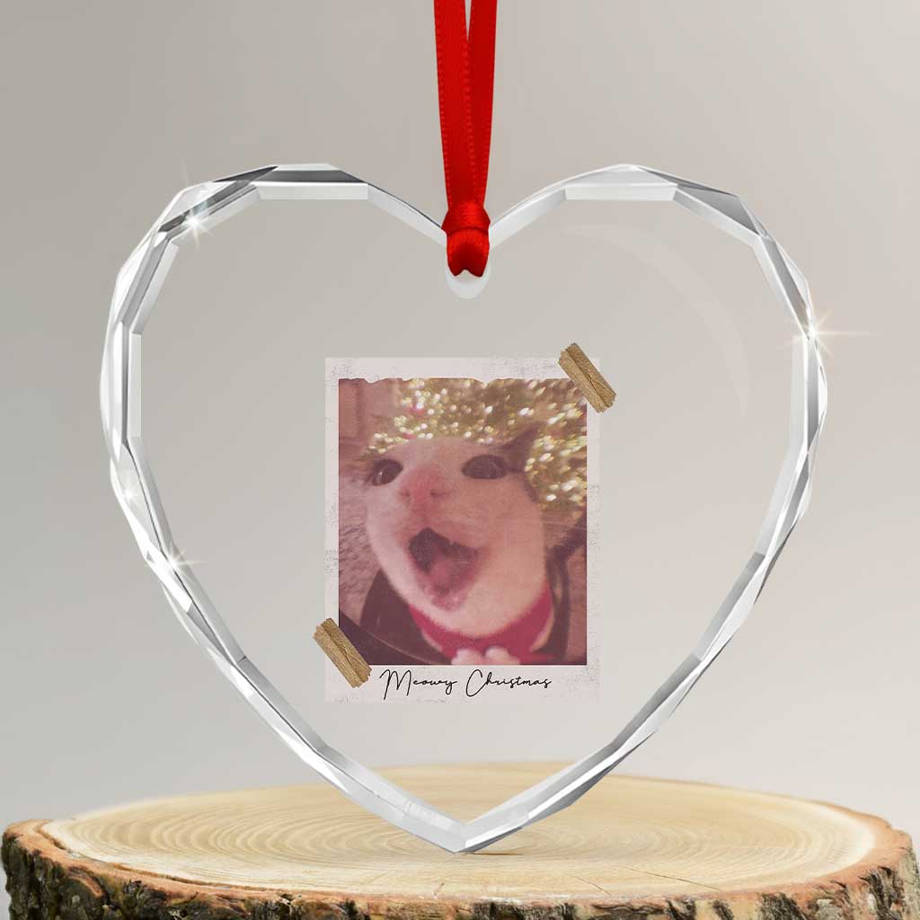 Meowy Christmas Heart Crystal Glass Ornament Funny Cat Lovers Xmas Vintage Photo TS10 Transparent Glass 3'' Heart Print Your Wear