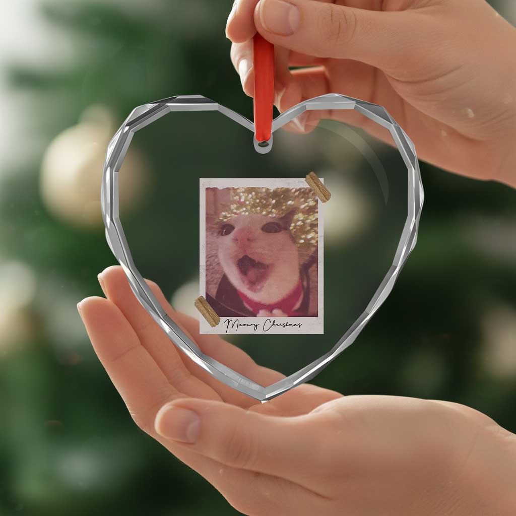 Meowy Christmas Heart Crystal Glass Ornament Funny Cat Lovers Xmas Vintage Photo TS10 Print Your Wear