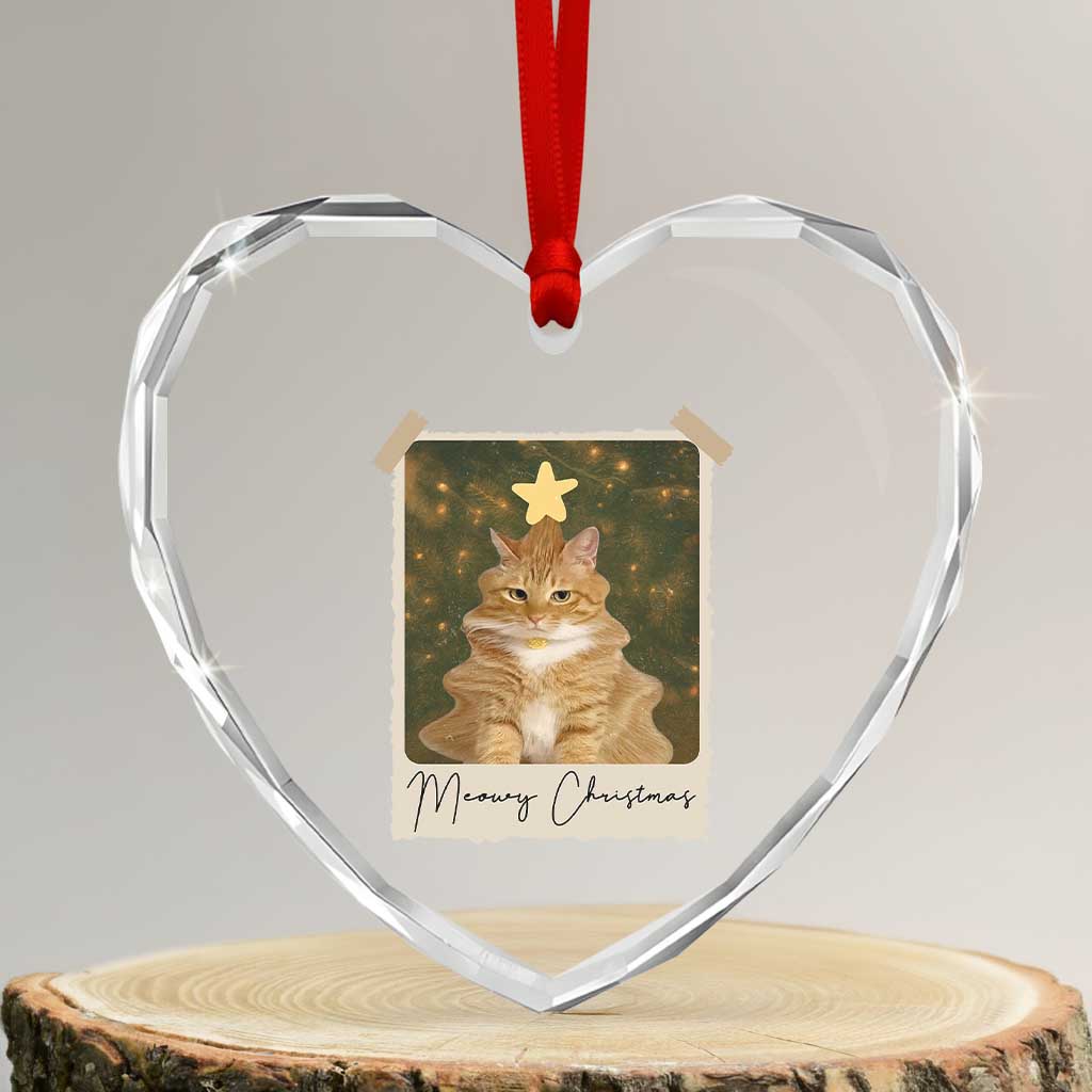 Meowy Christmas Heart Crystal Glass Ornament Funny Cat Xmas Tree Retro Vintage Photo TS10 Transparent Glass 3'' Heart Print Your Wear