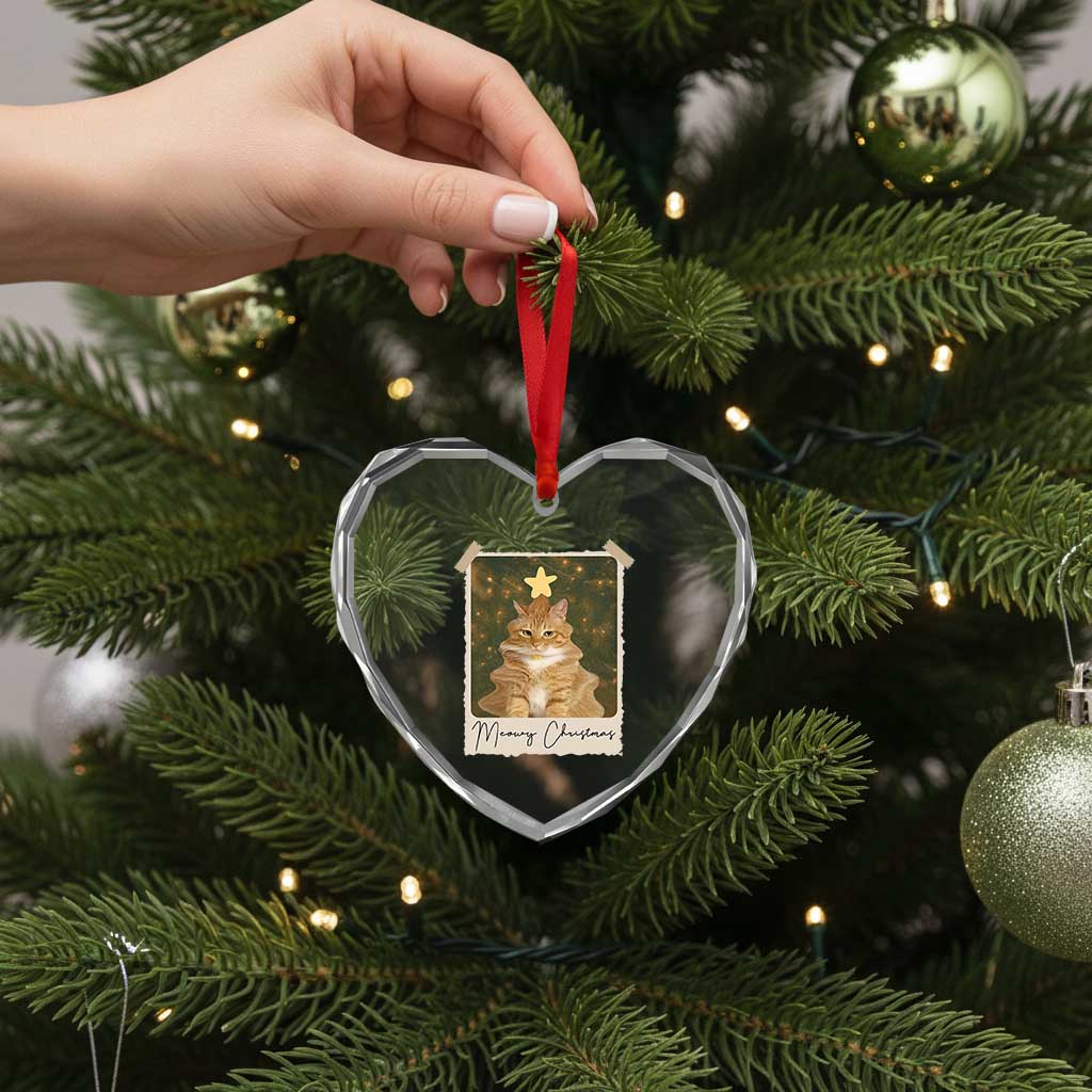 Meowy Christmas Heart Crystal Glass Ornament Funny Cat Xmas Tree Retro Vintage Photo TS10 Print Your Wear