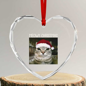 Meowy Christmas Heart Crystal Glass Ornament Xmas Silly Staring Cat Meme Santa Hat TS10 Transparent Glass 3'' Heart Print Your Wear