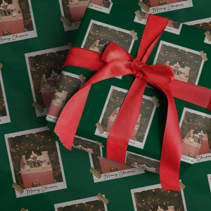 Meowy Christmas Wrapping Paper Roll Cute Cat Lovers Xmas Retro Vintage Photo TS10 Green Print Your Wear