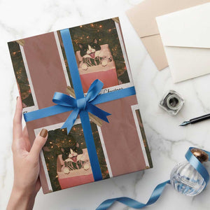 Meowy Christmas Wrapping Paper Roll Cute Cat Lovers Xmas Retro Vintage Photo TS10 Mocha Print Your Wear