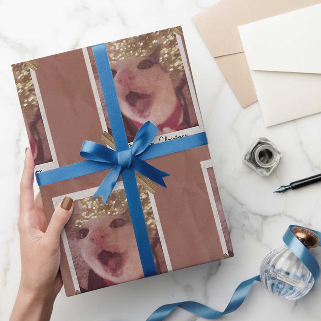 Meowy Christmas Wrapping Paper Roll Funny Cat Lovers Xmas Vintage Photo TS10 Mocha Print Your Wear
