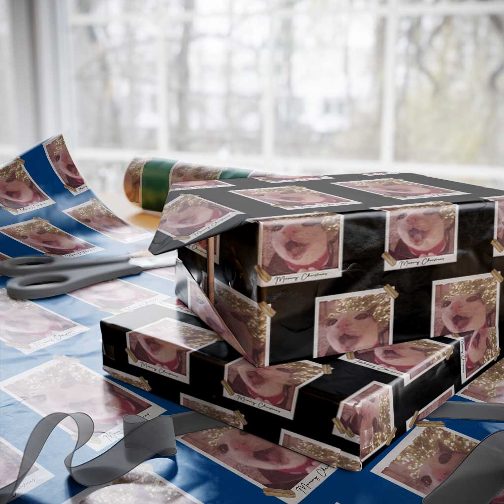Meowy Christmas Wrapping Paper Roll Funny Cat Lovers Xmas Vintage Photo TS10 Black Print Your Wear