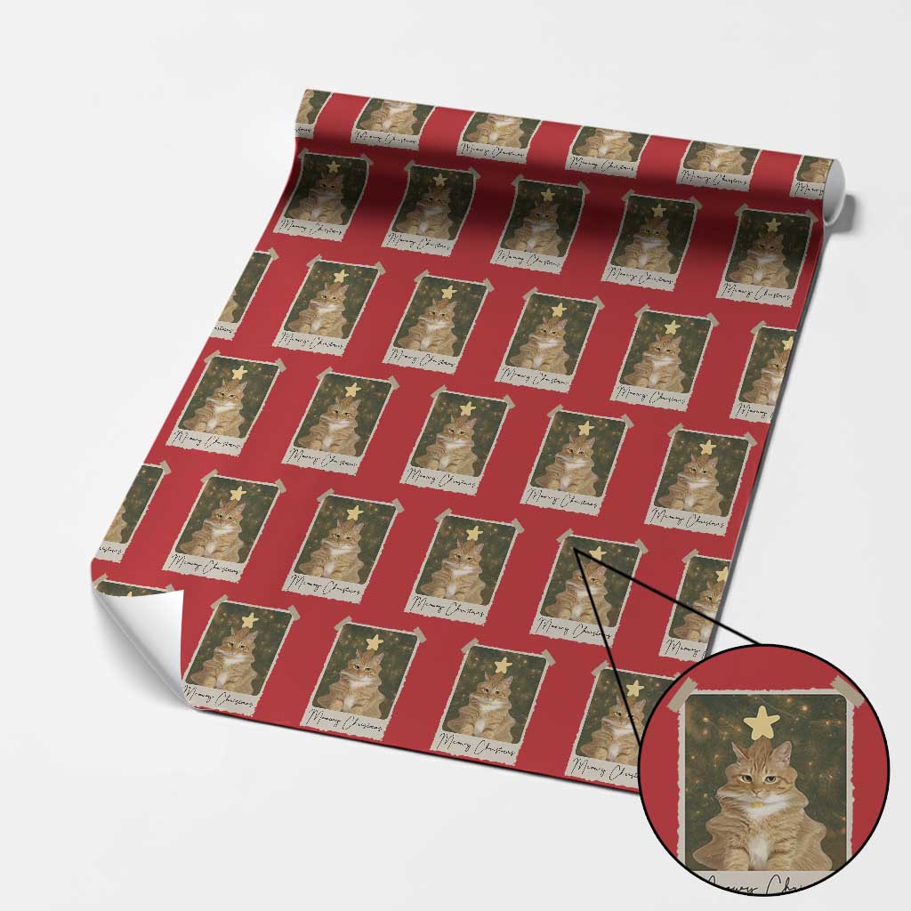 Meowy Christmas Wrapping Paper Roll Funny Cat Xmas Tree Retro Vintage Photo TS10 Red Print Your Wear
