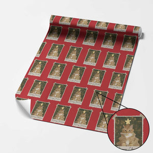 Meowy Christmas Wrapping Paper Roll Funny Cat Xmas Tree Retro Vintage Photo TS10 Red Print Your Wear
