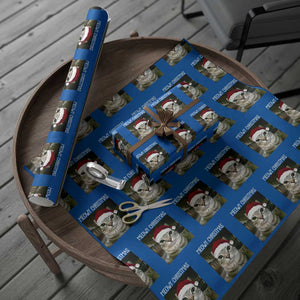 Meowy Christmas Wrapping Paper Roll Xmas Silly Staring Cat Meme Santa Hat TS10 Blue Print Your Wear