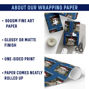 Meowy Christmas Wrapping Paper Roll Xmas Silly Staring Cat Meme Santa Hat TS10 Print Your Wear