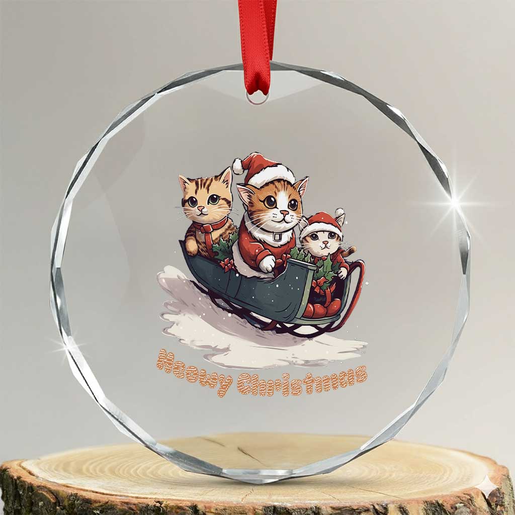 Meowy Xmas Cute Cat Sleigh Crystal Glass Ornament TS09 Transparent Glass 3'' Circle Print Your Wear