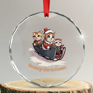 Meowy Xmas Cute Cat Sleigh Crystal Glass Ornament TS09 Transparent Glass 3'' Circle Print Your Wear