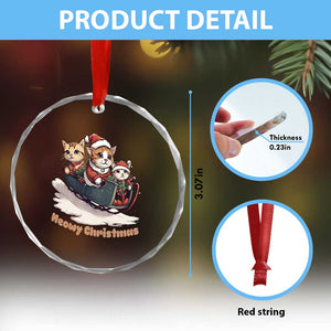 Meowy Xmas Cute Cat Sleigh Crystal Glass Ornament TS09 Print Your Wear