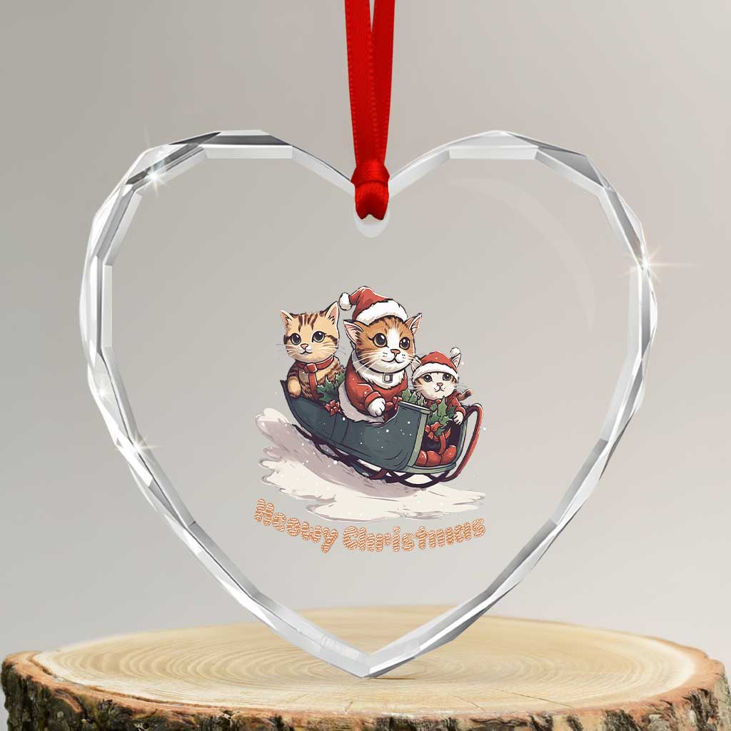 Meowy Xmas Cute Cat Sleigh Heart Crystal Glass Ornament TS09 Transparent Glass 3'' Heart Print Your Wear