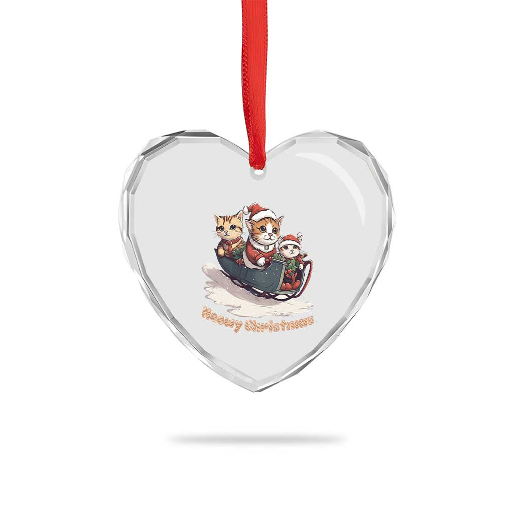 Meowy Xmas Cute Cat Sleigh Heart Crystal Glass Ornament TS09 Print Your Wear