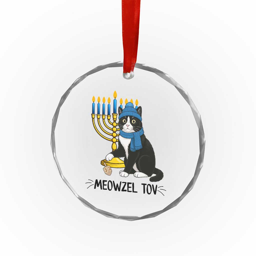Meowzel Tov Crystal Glass Ornament Black Cat Playing Dreidel Menorah Hanukkah Gift TS12 Print Your Wear