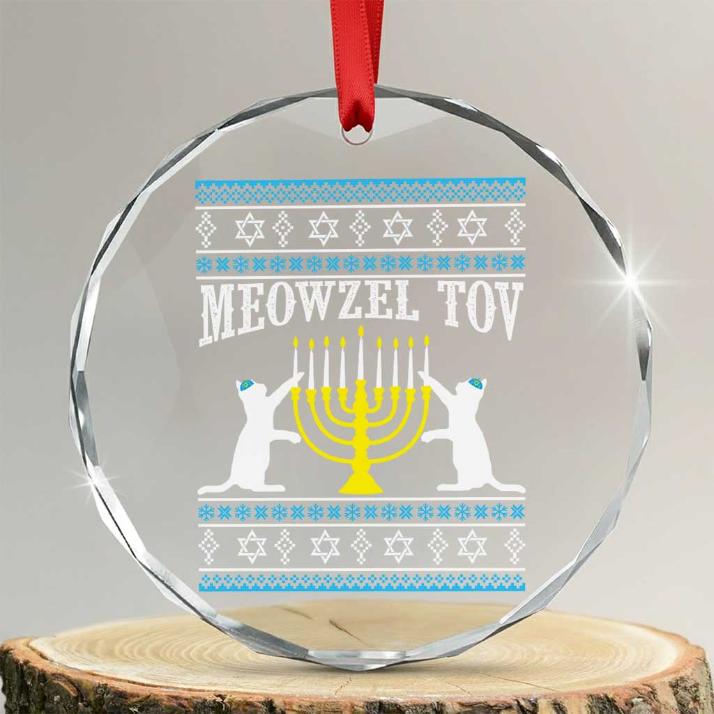 Meowzel Tov Crystal Glass Ornament Funny Hanukkah Cat Jewish Chanukah Menorah TS11 Transparent Glass 3'' Circle Print Your Wear