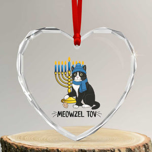 Meowzel Tov Heart Crystal Glass Ornament Black Cat Playing Dreidel Menorah Hanukkah Gift TS12 Transparent Glass 3'' Heart Print Your Wear