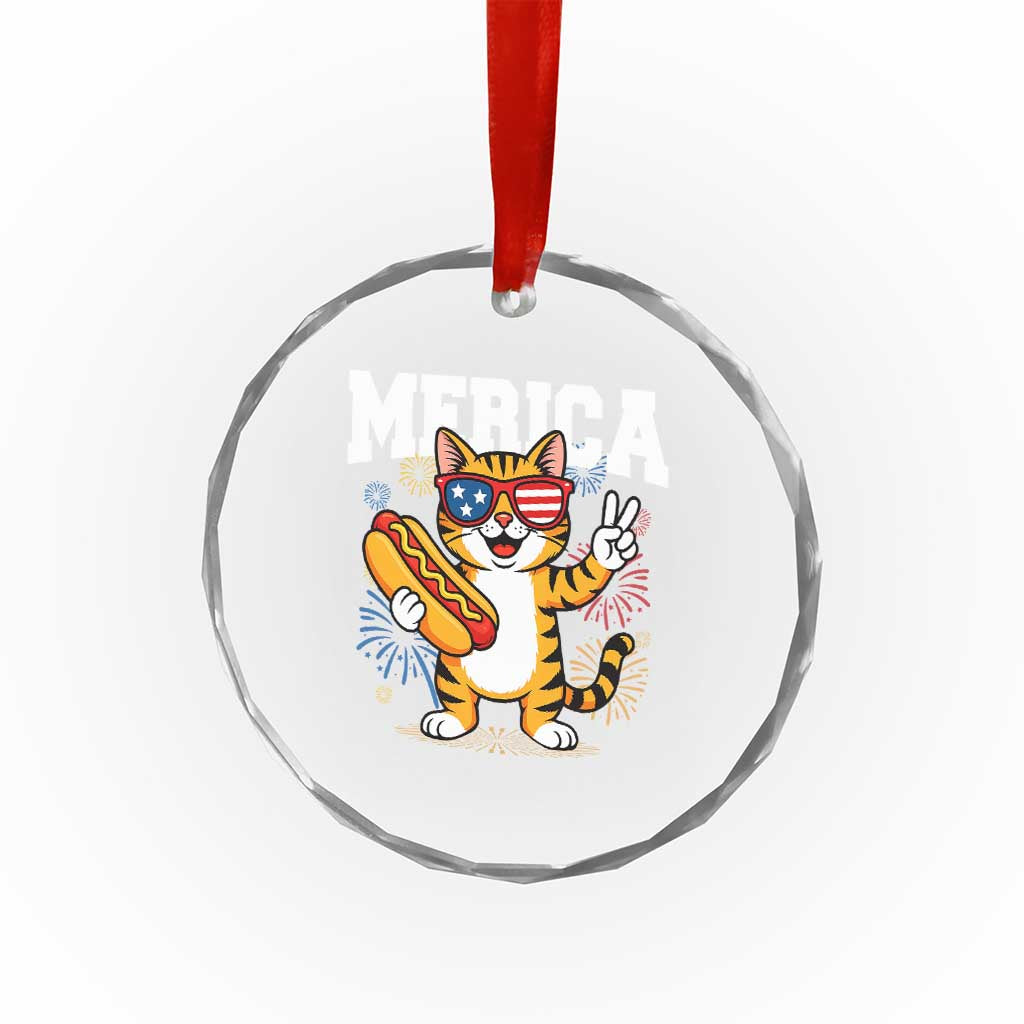 Merica Cat Crystal Glass Ornament Funny 4th of July Hot Dog and Fireworks Patriotic USA Flag TS02 Print Your Wear